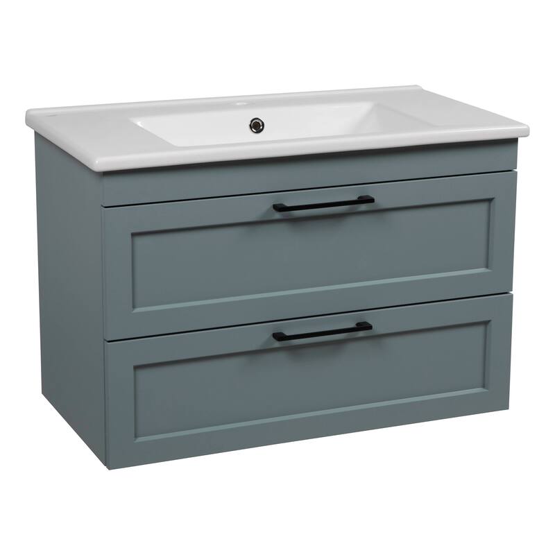 Modern Wall-Mounted Bathroom Vanity with Washbasin Palm Beach Green Matte Non-Toxic MDF-26"-Omega 32" - Green - 34" - Matte