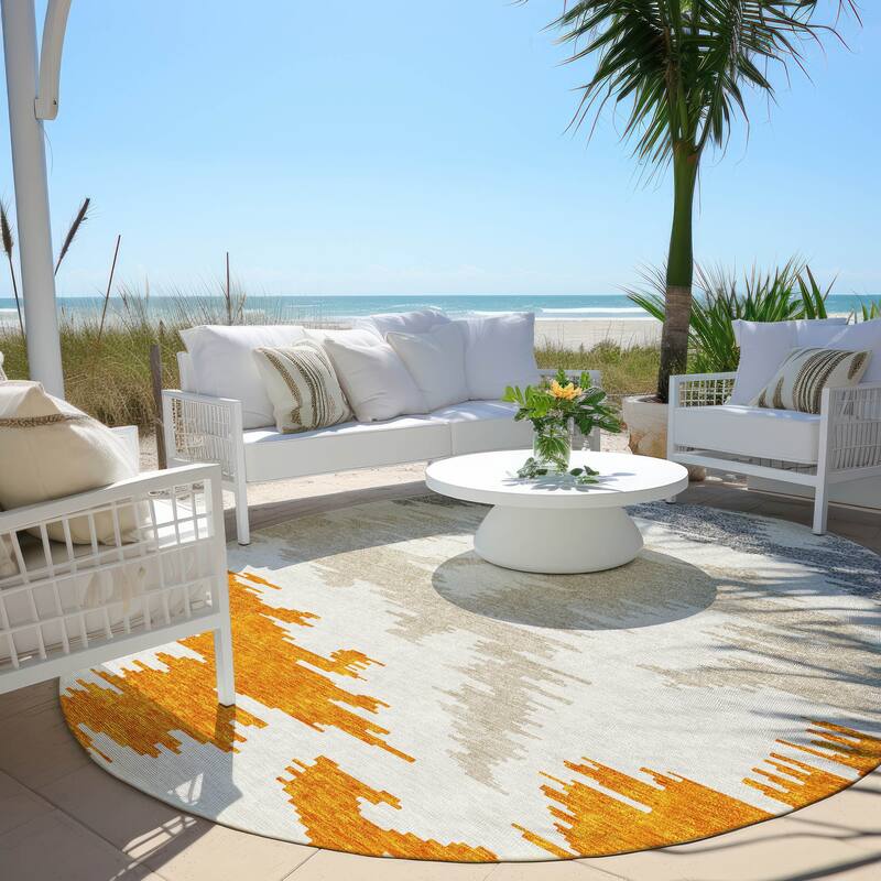 Machine Washable Indoor/ Outdoor Chantille Global Boho Rug - Orange - 8' x 8'