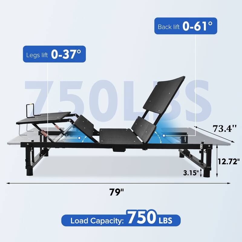 Adjustable Bed Base Frame with Head and Foot Incline Wireless Remote Zero Gravity Quiet Motor