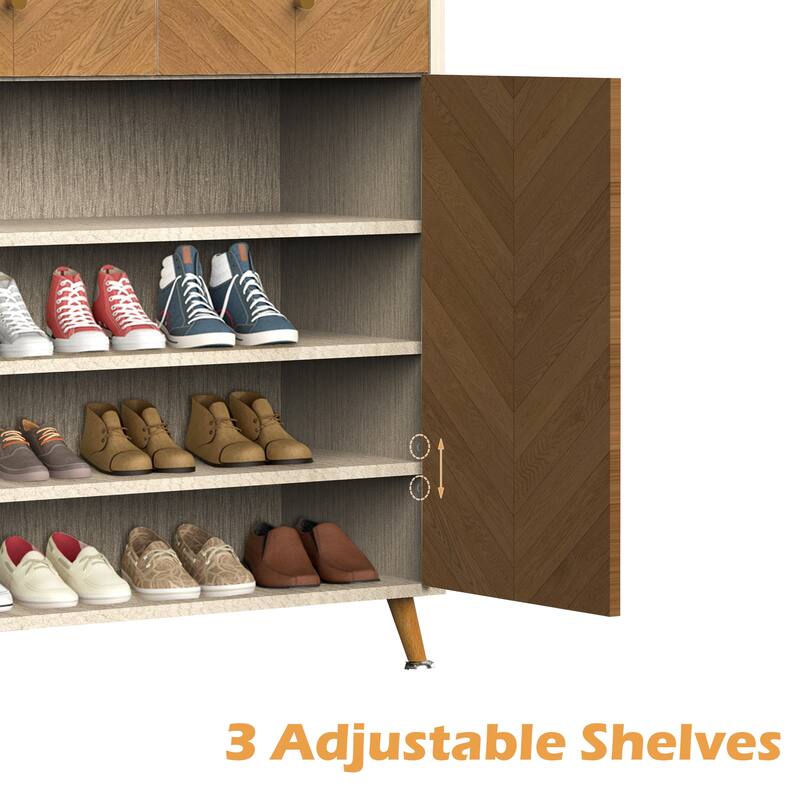 GDFStudio Thatch Shoe Cabinet with Commercial-Grade Laminate Herringbone Storage and Adjustable Shelves