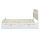 preview thumbnail 7 of 8, Queen Size Platform Bed with Trundle, Pine Wooden Bed with 2 Drawers, Kid's Bed with Rattan Headboard, White