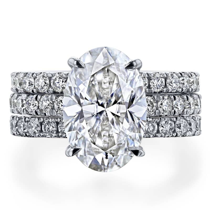 Kobelli Signature Collection Bold Series 4.55 Carats Oval Lab Grown Diamond Certified 14k Solid Gold Odette 3pc Bridal Set - White - 11