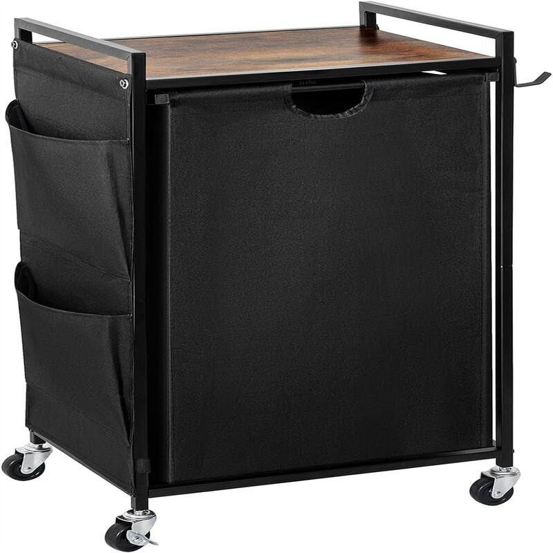 Laundry Hamper with Wheels and Shelf - 16.9"L x 13"W x 32.7"H - Black 2