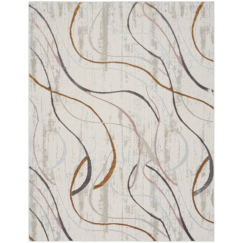 Juhef Power Loomed Abstract Modern Non Skid Stain Resistant Area Rug By HomeRoots - 118' X '94' X '0.39