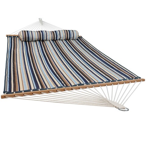 Sunnydaze 2-Person Quilted Spreader Bar Hammock Bed w/ Pillow - Ocean Isle