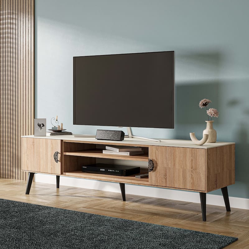 Manhattan Comfort Haley 70.9" Mid-Century Modern TV Stand - Natural