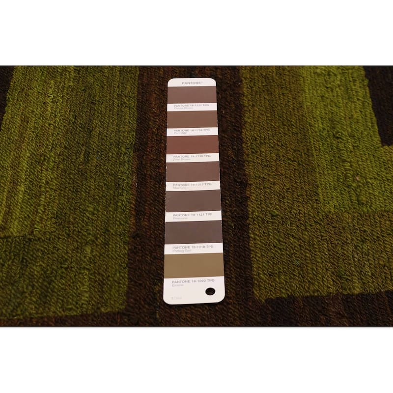 ECARPETGALLERY Flat-Weave Lahor Finest Brown, Lime Wool Tapestry Kilim - 12'9 x 14'5
