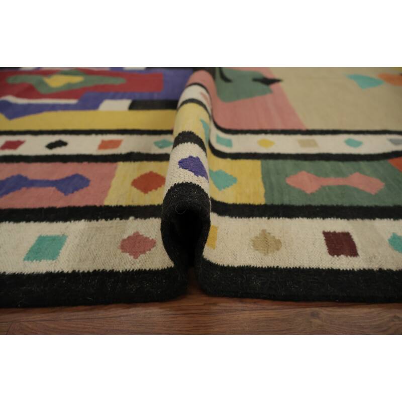 Hand Woven Oriental 100% Wool Carpet Southwestern Tribal Multi-Colored Kilim Area Rug - 14' 6'' X 6' 2''