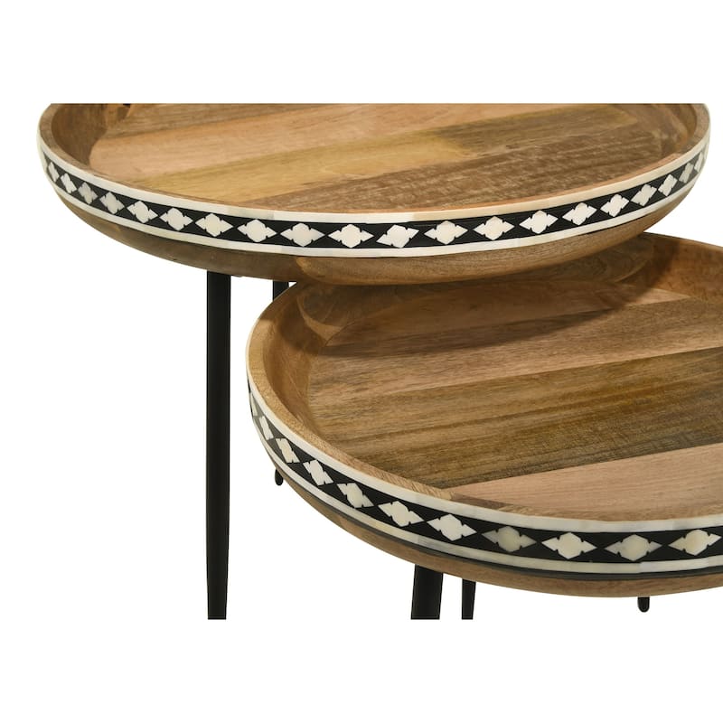 Ollie 2-piece Solid Wood Bone Inlay Nesting Table Natural