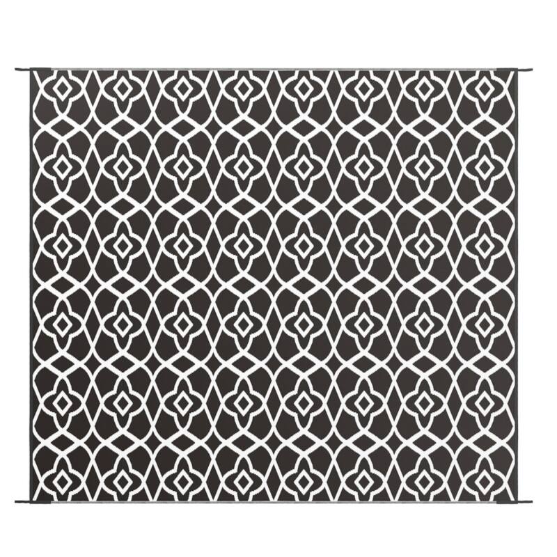 Reversible Outdoor Rug with Carry Bag Foldable Picnic Blanket for Camping, RV Trips, Beach - 120.1" L x 95.7" W - Black-White