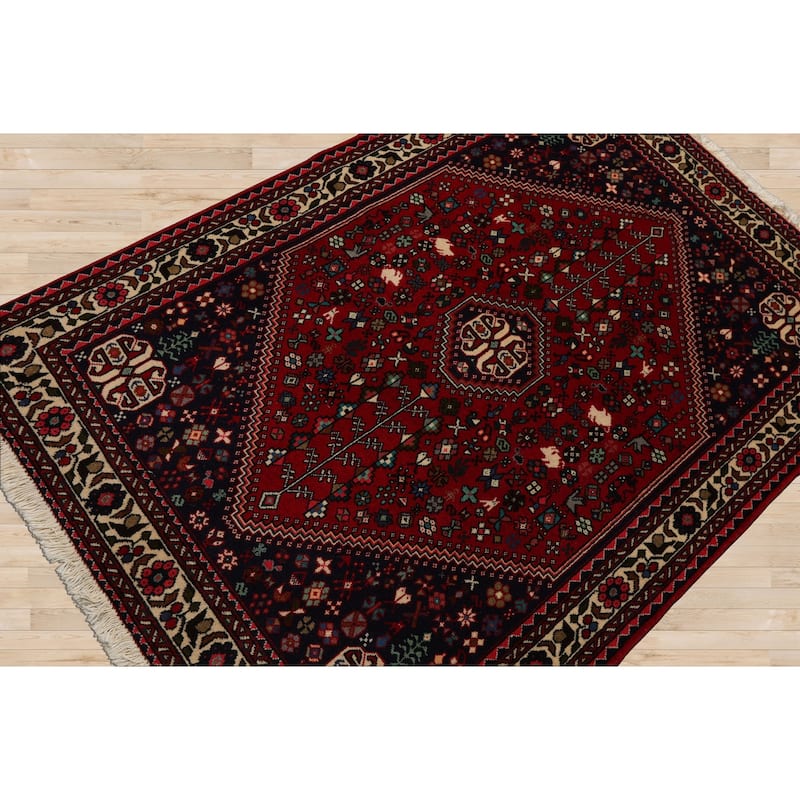 3'7''x5'1'' Hand Knotted Wool Red Abadeh Traditional Rug - 3' 7'' x 5' 1''