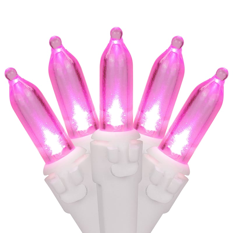 50 LED Pink Mini Christmas Lights - 16.25 ft White Wire