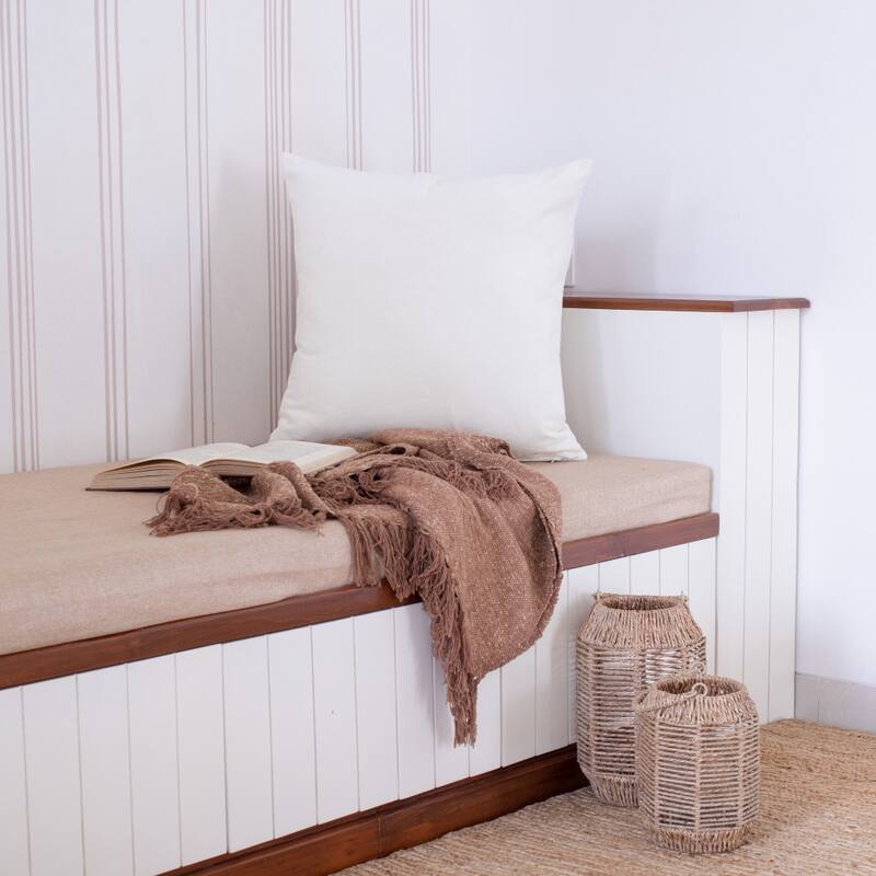 HomeRoots 20" X 20" Ivory 100% Cotton Zippered Pillow