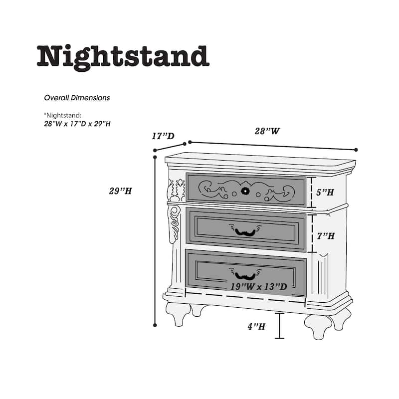 Traditional Antique 1pc Nightstand Bedroom Furniture Veneer 2-Drawers Hanging Pull Bedside Table
