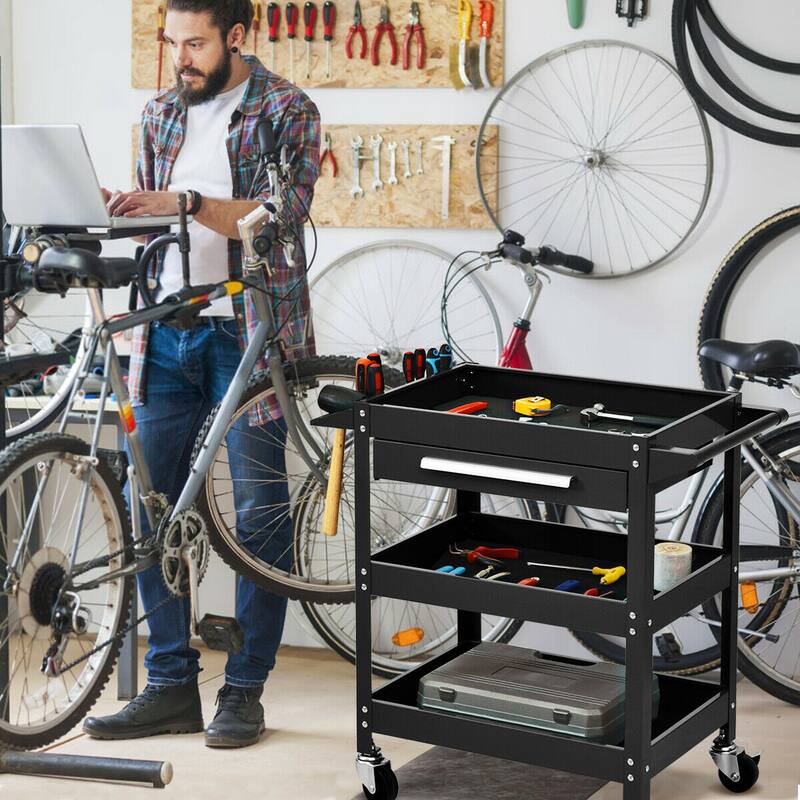Costway Three Tray Rolling Tool Cart Mechanic Cabinet Storage ToolBox