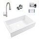 preview thumbnail 1 of 8, Grace Crisp White Fireclay 34-in Quick-Fit Farmhouse Undermount Single Bowl Kitchen Sink with Faucet Kit