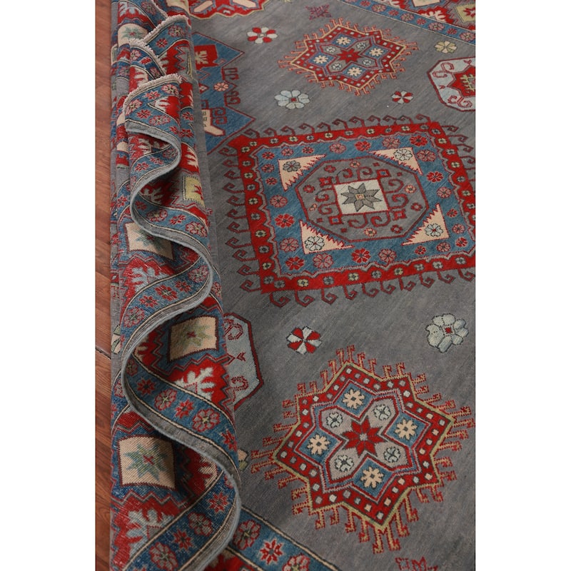 Hand Knotted Oriental 100% Wool Carpet Traditional Medallion Greys & Charcoal Kazak Area Rug - 10' 6'' X 7' 11''