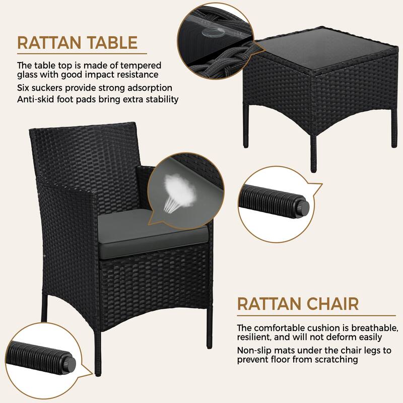 Yaheetech 3-Piece Bistro Set with Rattan Wicker Chairs and Table for Porch