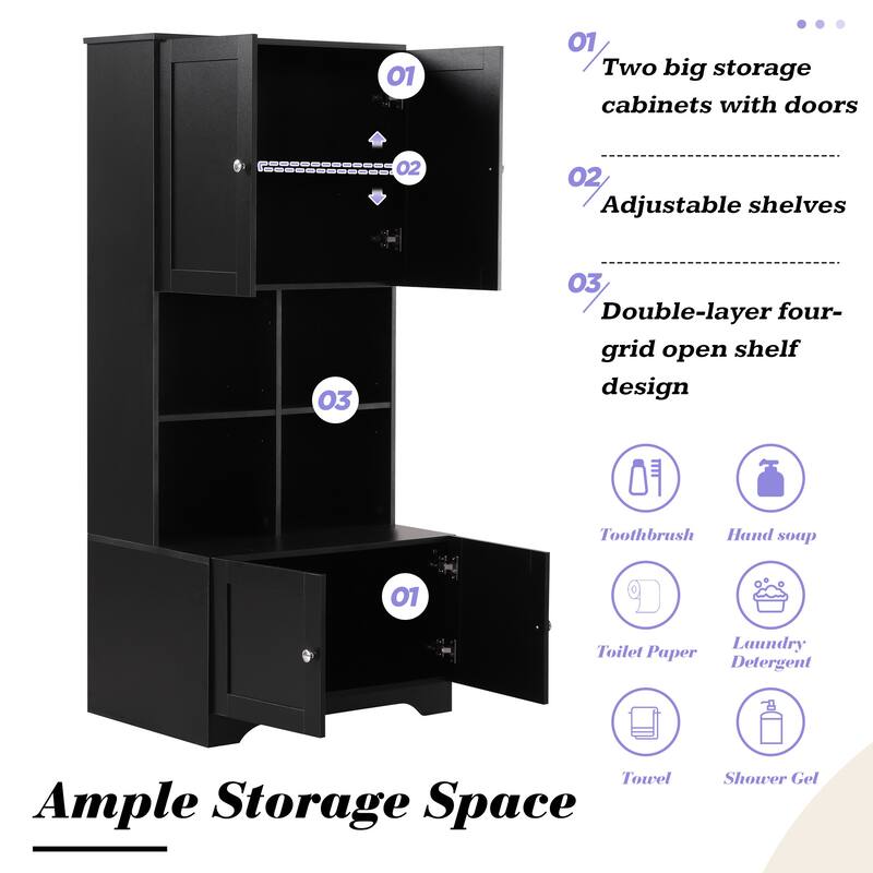 GDFStudio - Carter Tall and Wide Freestanding Storage Cabinet with 4 Doors and Adjustable Shelves, MDF