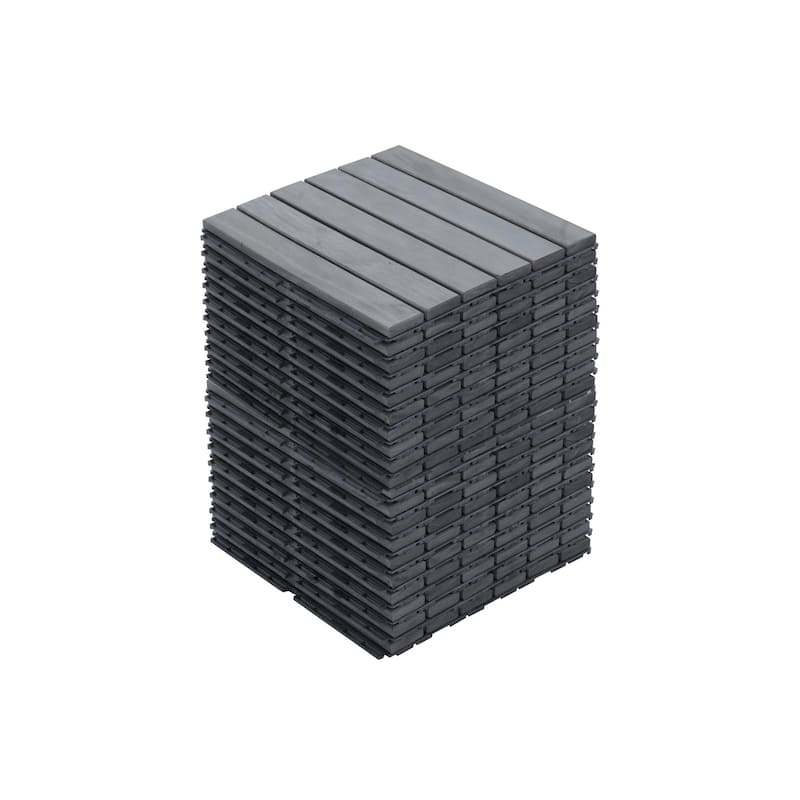 20 PCS Interlocking Deck Tiles Striped Pattern, 12" x 12" Square Yellow Acacia Hardwood Outdoor Flooring