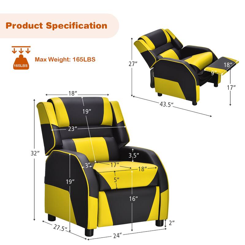 Costway Kids Youth Gaming Sofa Recliner w/Headrest & Footrest PU