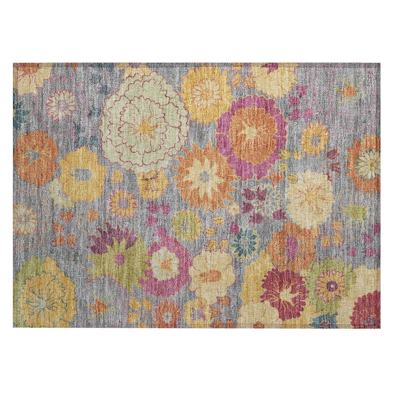 Machine Washable Indoor/ Outdoor Modern Floral Chantille Rug