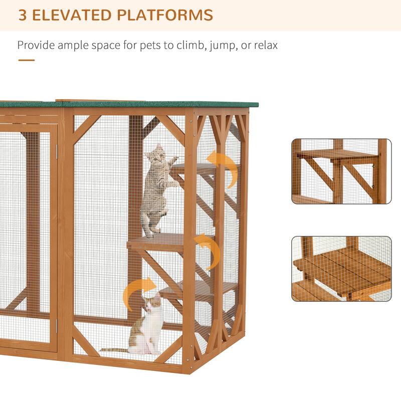 PawHut Outdoor Cat House, Catio Wooden Feral Cat Shelter, Large Enter Door, Weather Protection Asphalt Roof - Orange