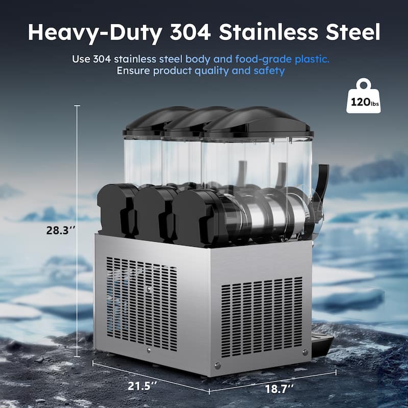 Commercial Slushy Machine, 3L/6L/12L/24L/36L, Self-Cleaning, for Margaritas, Alcoholic Beverages, Smoothies, and Soft Ice Cream - 36L