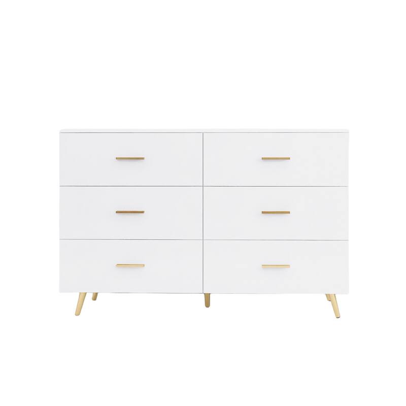 6 Drawers Chest of Drawer with Golden Handle and Golden Steel Legs