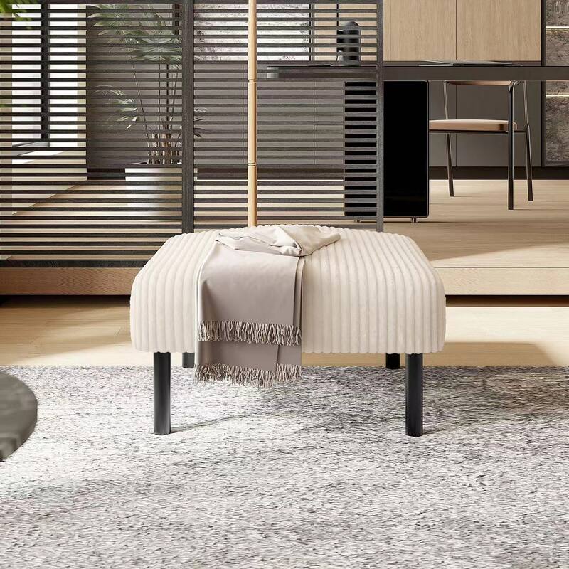 Small Ottoman Footstool with Legs, Corduroy Fabric Ottoman Foot Stool with Soft Padded seat