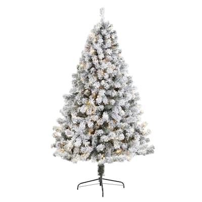 7ft. Flocked Fir Artificial Christmas Tree with 350 Clear LED Lights - Snowy Seasonal Holiday X-Mas Glow