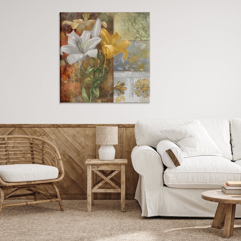 Stupell Blooming Lilies on Tile Pattern Canvas Wall Art Design By Sasha