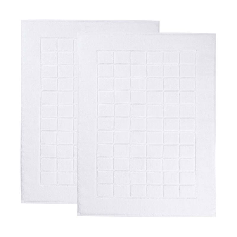 Blue Nile Mills 100% Cotton Terry Solid Absorbent Thick Checkered Washable Bath Mats, Set of 2