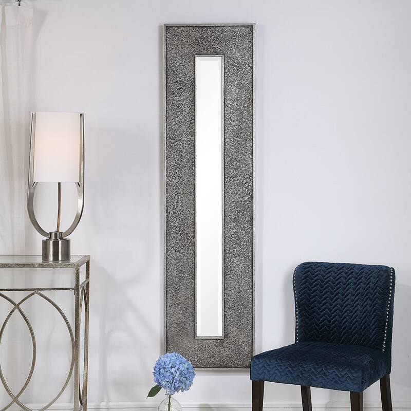 Uttermost Bannon 73" x 19" Contemporary Slim Decorative Wall Mirror - Silver Leaf