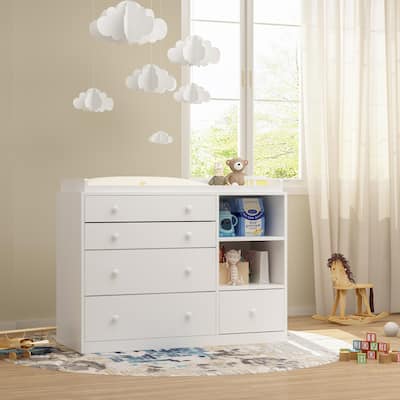 FAMAPY 47" Heavy Changing Table Drawers Dresser Chest White Cabinet