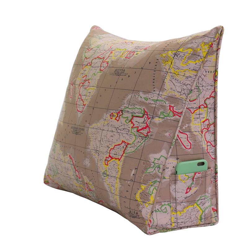 Kids Bed Rest Wedge Throw Pillow Decorative Sofa Back Support - Map Tan