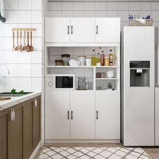FAMAPY 78" Kitchen Pantry Storage Cabinets with Hutch, Kitchen Buffet