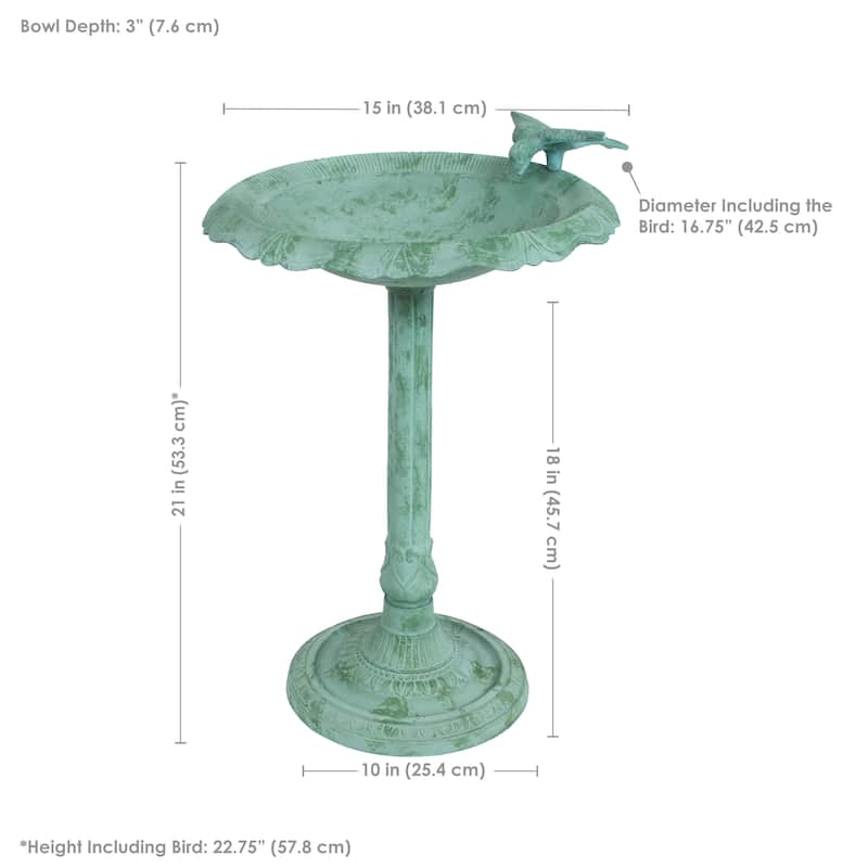 Sunnydaze Garden Visitor Metal Bird Bath - 22.75" H