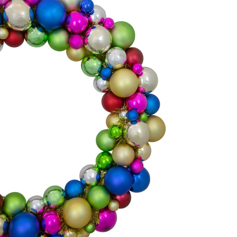 Multi-Color 2-Finish Shatterproof Ball Christmas Wreath