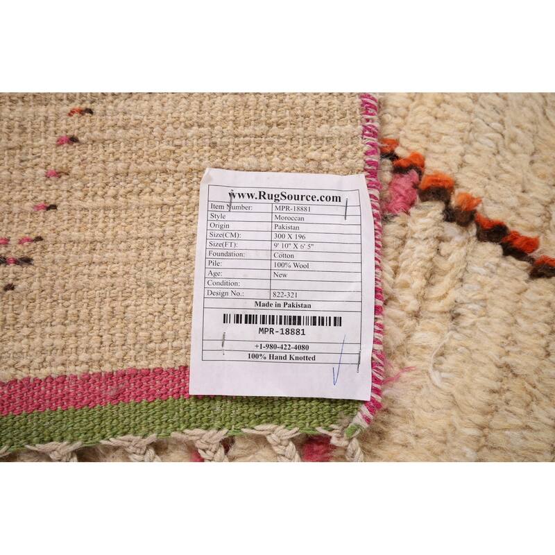 Tribal Plush Moroccan Area Rug Hand-Knotted Wool Carpet - 6'5" x 9'10"