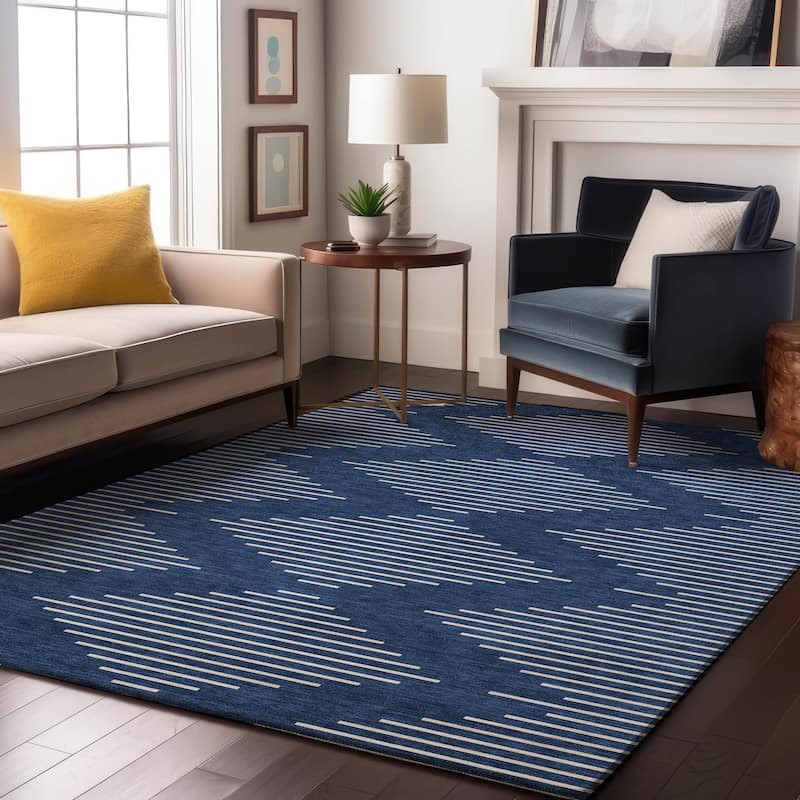 Premium Washable Super Soft Modern Geo Mayfield Rug - Navy - 8' x 10'