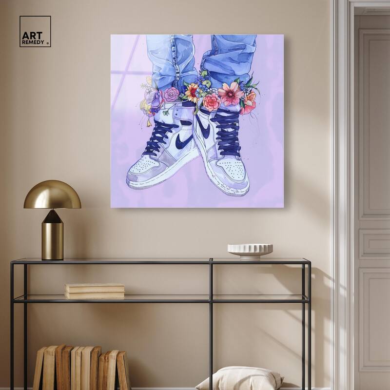 Lilac Floral Bloom Sneakers Acrylic by Art Remedy, Ready to Hang