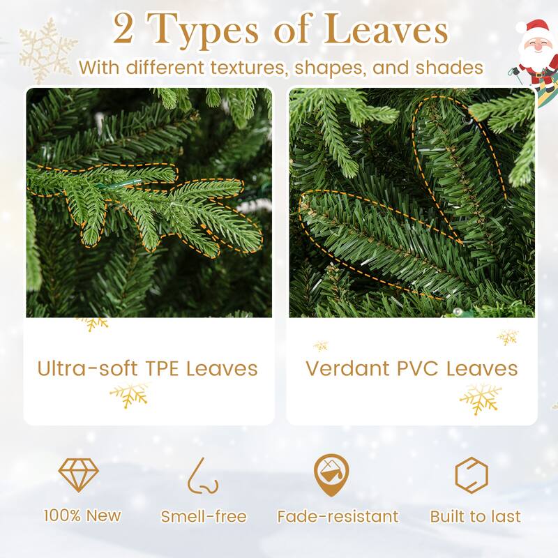 Gymax 8 FT Pre-Lit Artificial Christmas Tree Hinged Full Xmas Tree w/
