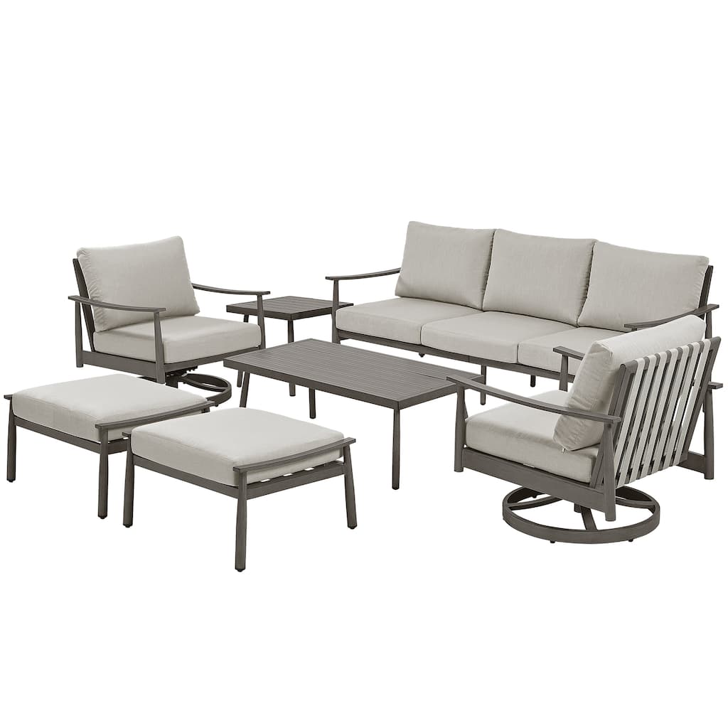 7-Piece Aluminum Patio Conversation Set, 3-Seat Outdoor Couch with Ottomans , 2 Swivel Chairsand Coffee Table