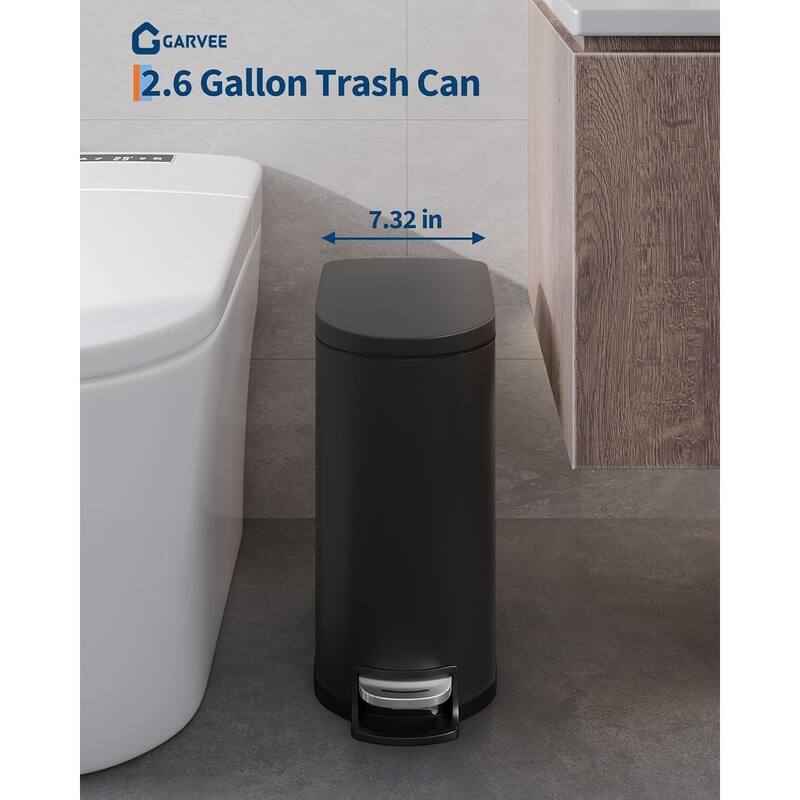2.6 Gallon Stainless Steel Slim Trash Can, Step-on Garbage Bin for Narrow Space, Kitchen, Bathroom, Office