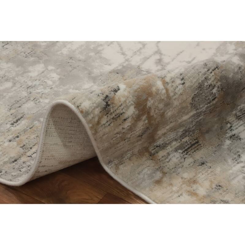 Machine Made Oriental Polyester Carpet Modern Abstract Beige & Ivories Abstract Area Rug - 7' 5'' X 5' 2''
