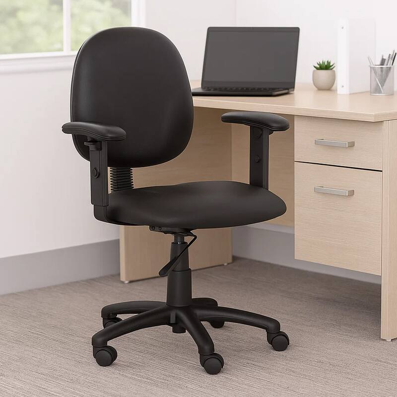 Blair Swivel Task Armchair with Contour Back, Caster Wheel, Black Vinyl