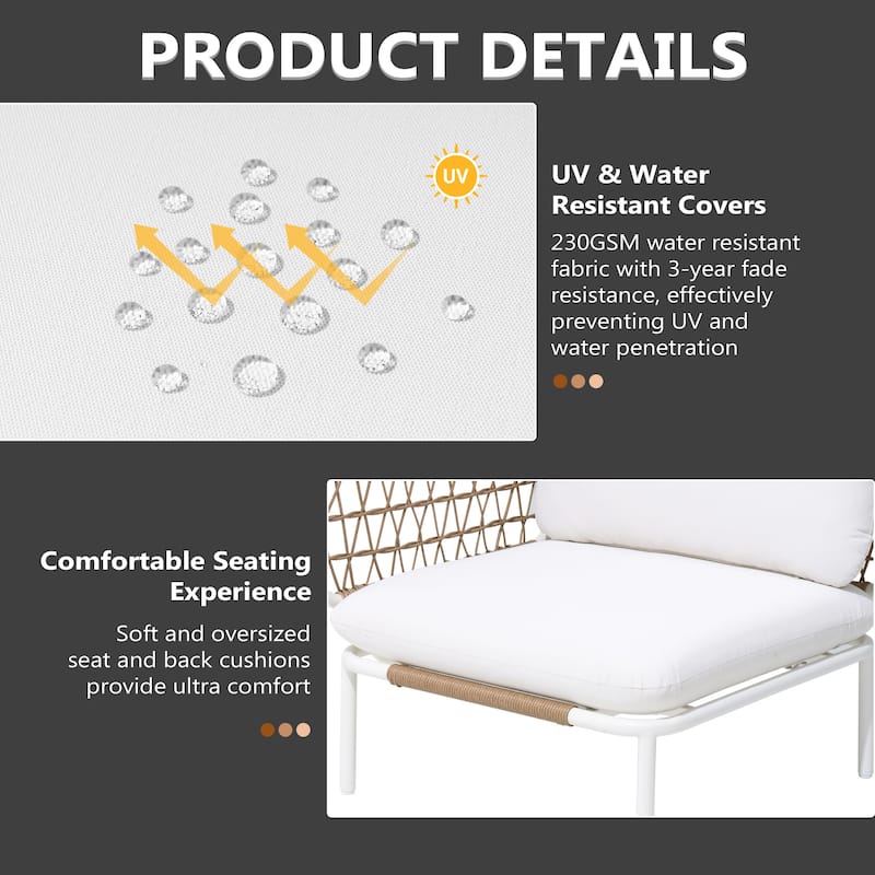 Outdoor Patio Aluminum PE Rattan Sectional Sofa Conversation Seating Set Free Combination with Cushions
