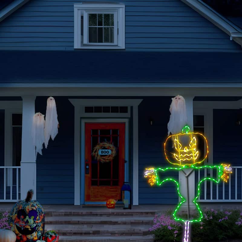 LED Lighted Jack O Lantern Happy Scarecrow Outdoor Halloween Decoration - 72"