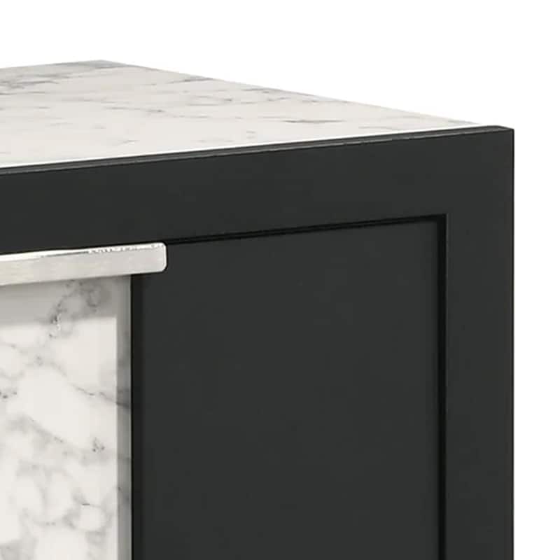 Amey 2 Drawer Nightstand, White Marble Trim, Black Wood